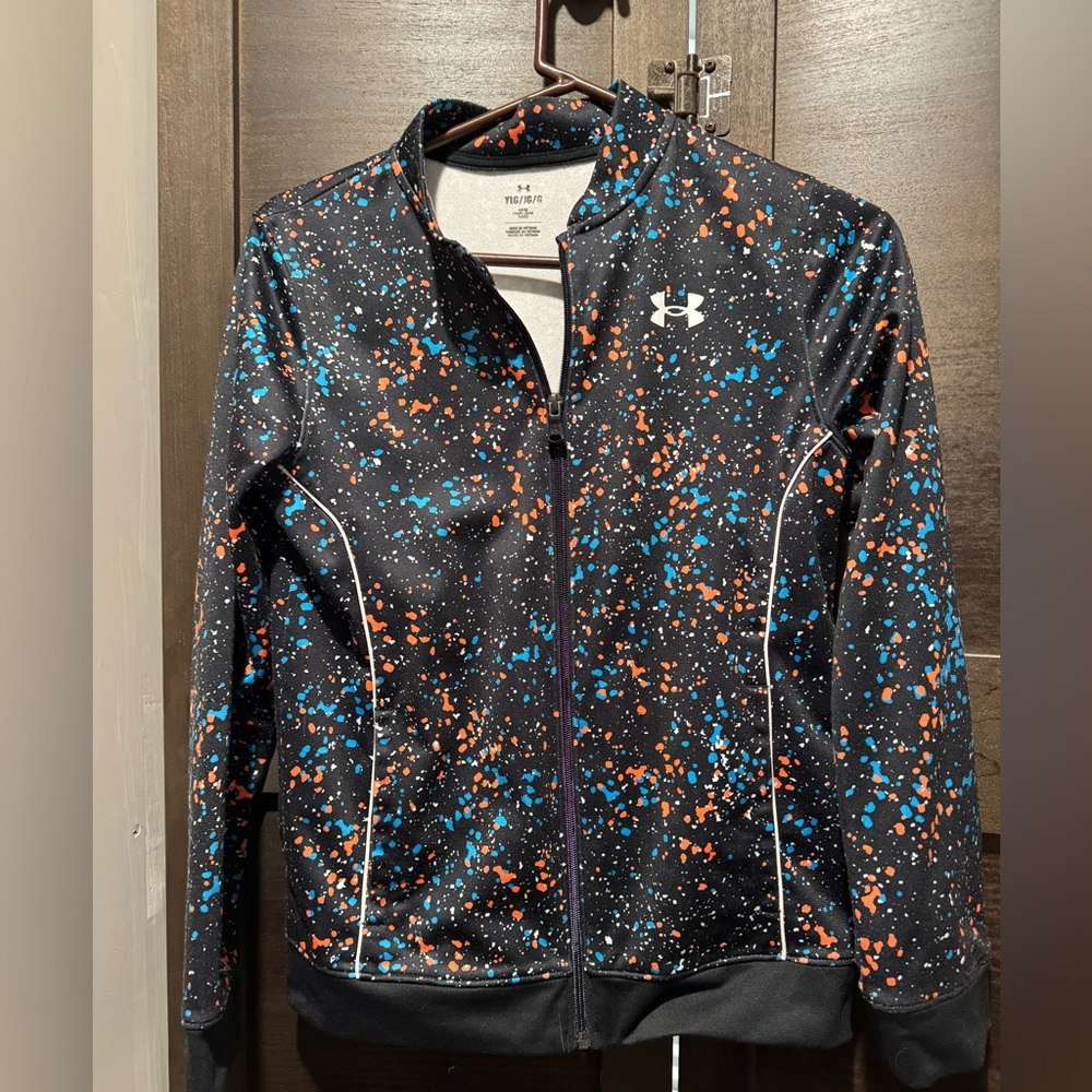 Under Armour Boys Black Jacket w/Orange and Blue Accents